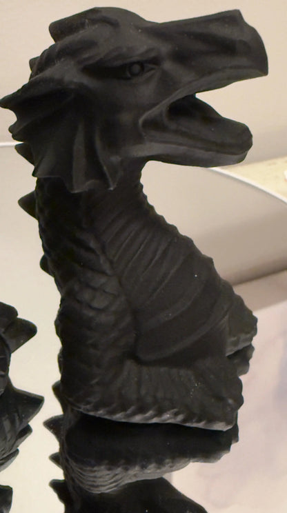 Black Obsidian dragon carving set close-up