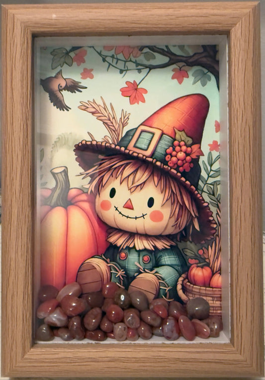 Harvest Heartland Acres shadow box with Carnelian crystals