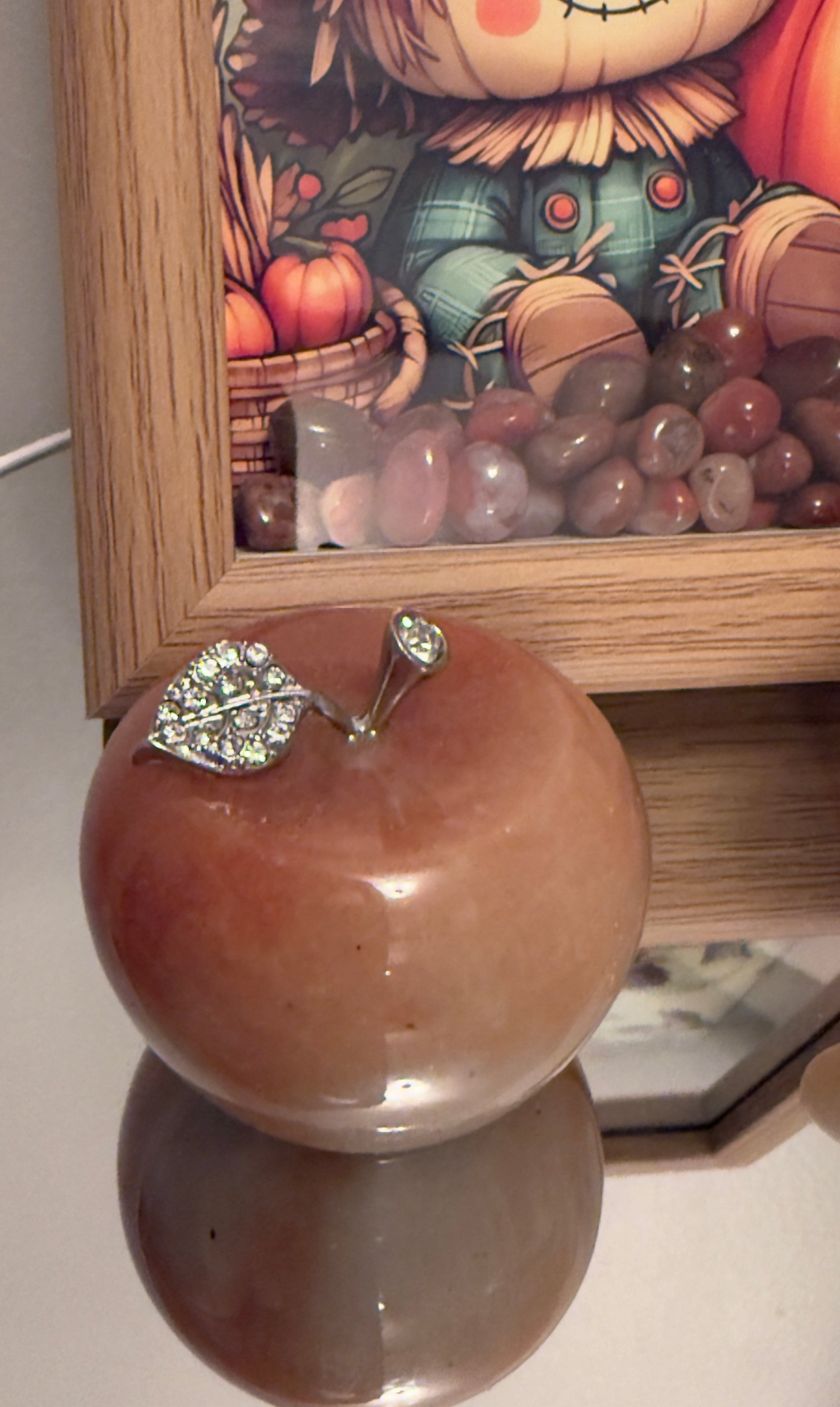 Peach Aventurine Apple Carving Adorned with sparkle stones 