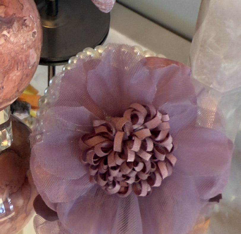 Fabric and yarn faux pearl Flower bracelet Lavender and Rose  