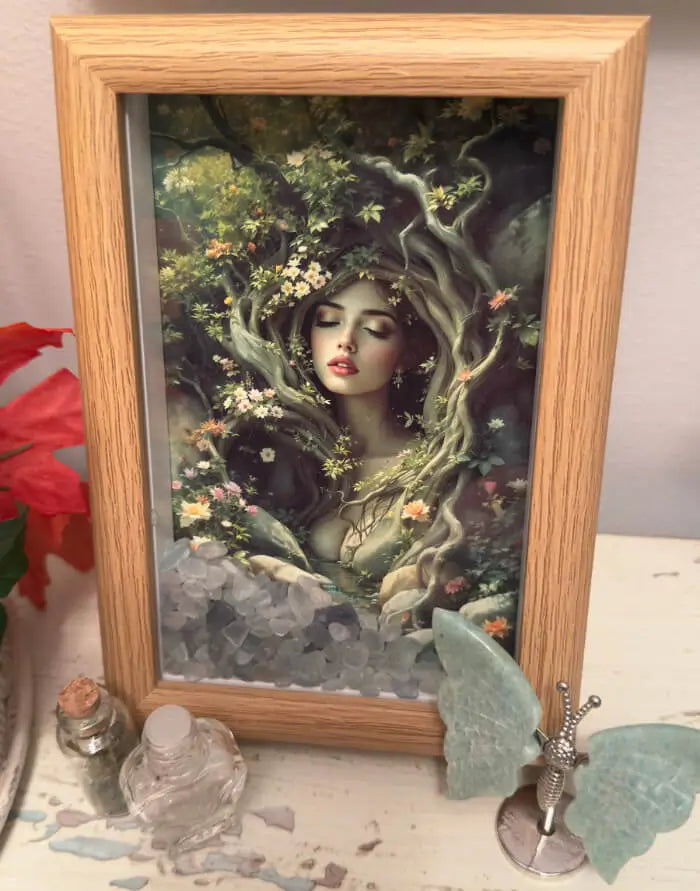 Willow Wisp Serpentine crystal shadow box with butterfly wings