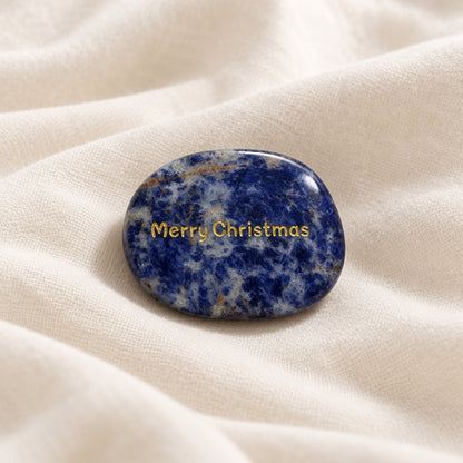 Sodalite oval worry stone with Merry Christmas engraved