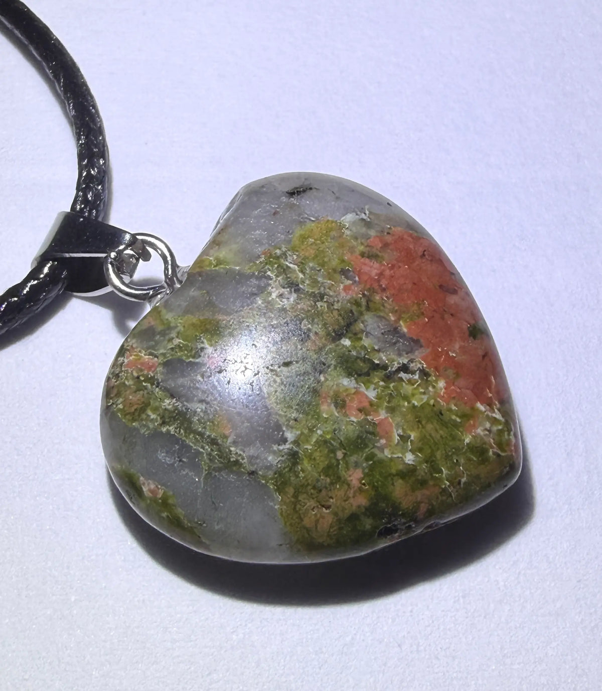 Unakite Heart Pendant with 16 in waxed leather cord | 0.16 oz