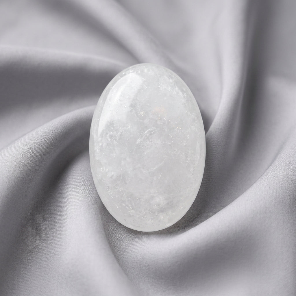 Milky Quartz palm stone close up photo