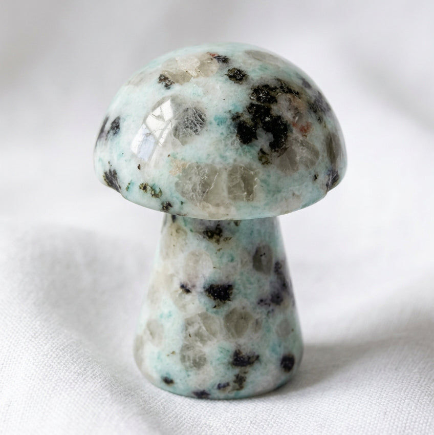 carved mushroom, made from kiwi jasper crystal