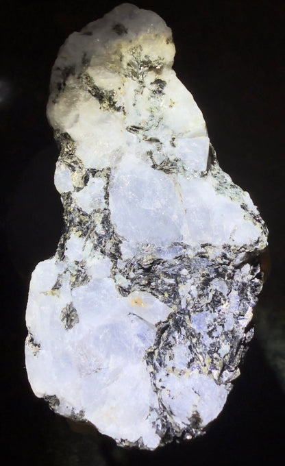 Rainbow Moonstone with Black and Blue Tourmaline Inclusions, a unique gemstone