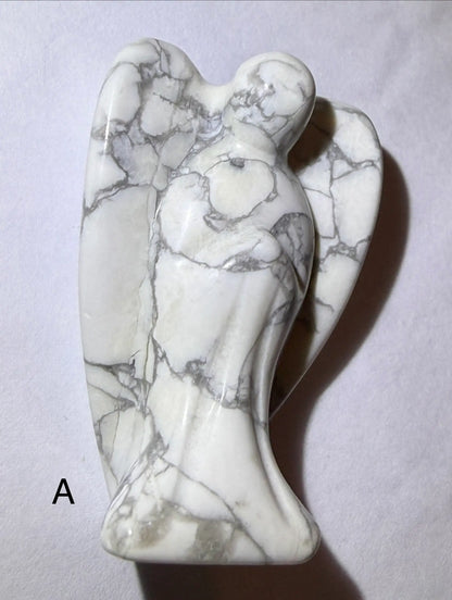 side view of angel A, hand carved from howlite