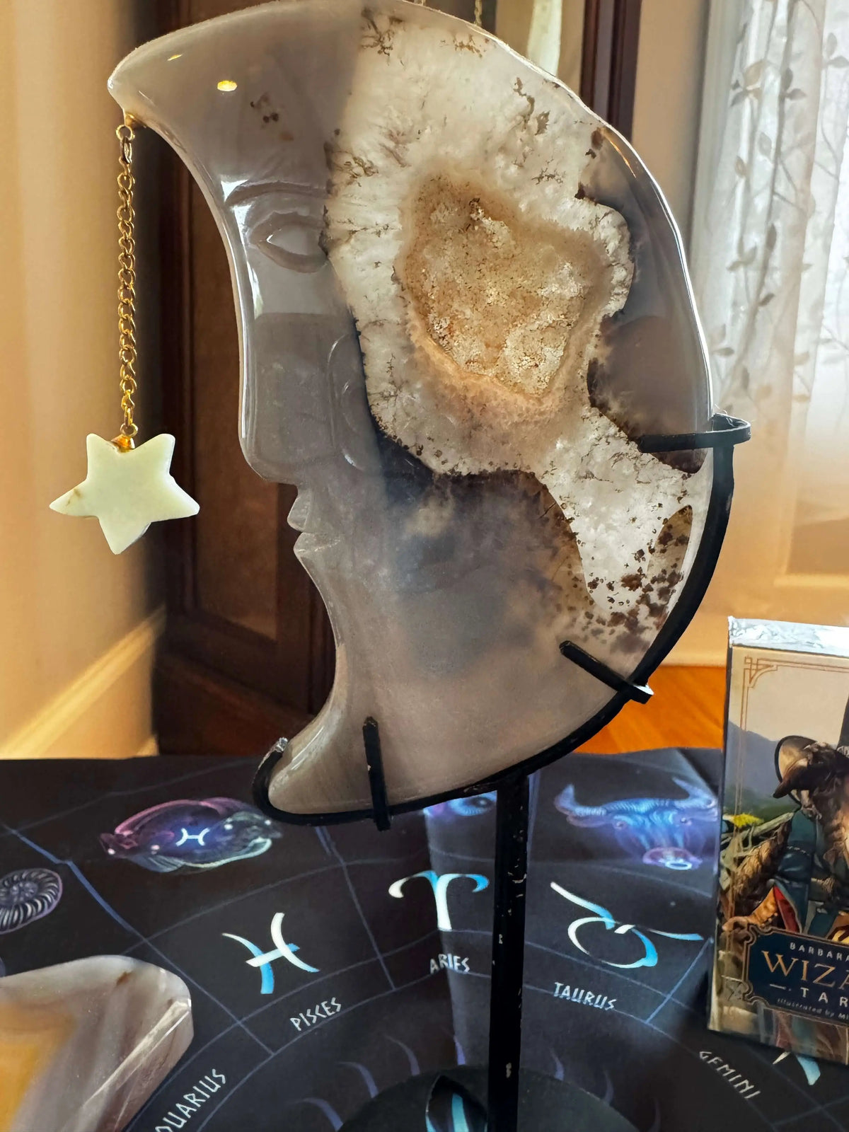 Druzy Agate moon and crystal treasure set display view