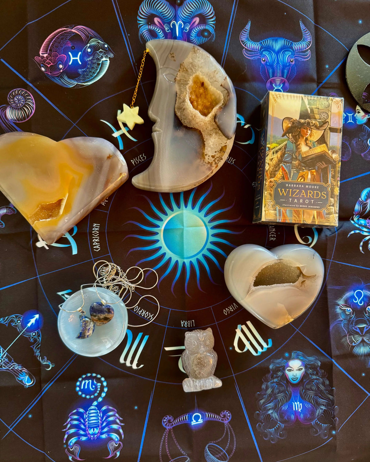 Druzy Agate moon and Crown Chakra crystal collection set