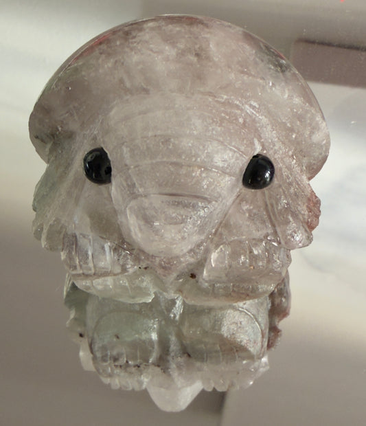 Close up of garden quartz carved elephant face 