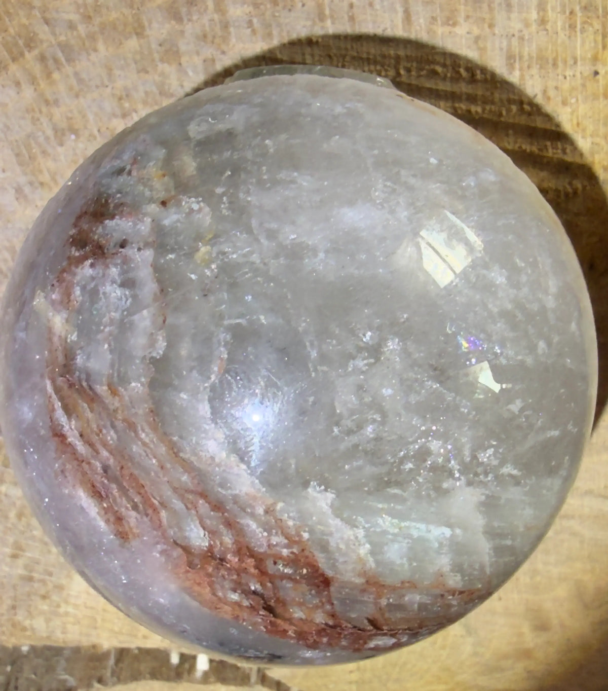 Top view of garden quartz elephant carving showing rainbow