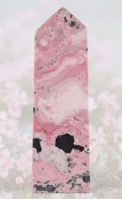 Rhodonite Tower with a pink background
