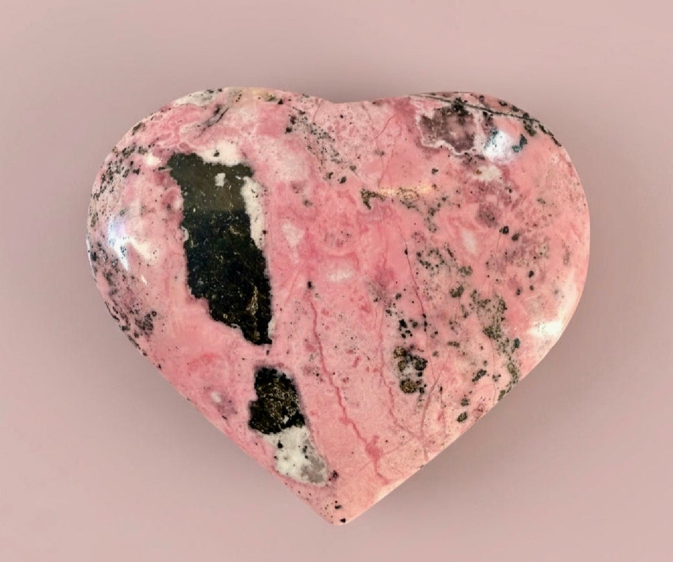 Rhodonite and Black Obsidian heart shape crystal in pink and black