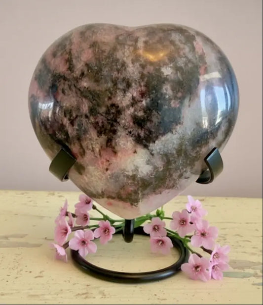 extra large rhodonite heart  genuine rhodonite polishes crystal