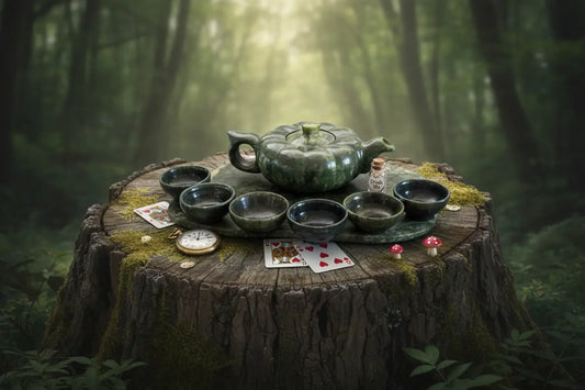 Natural Nephrite Jade tea set with teapot six cups and tray