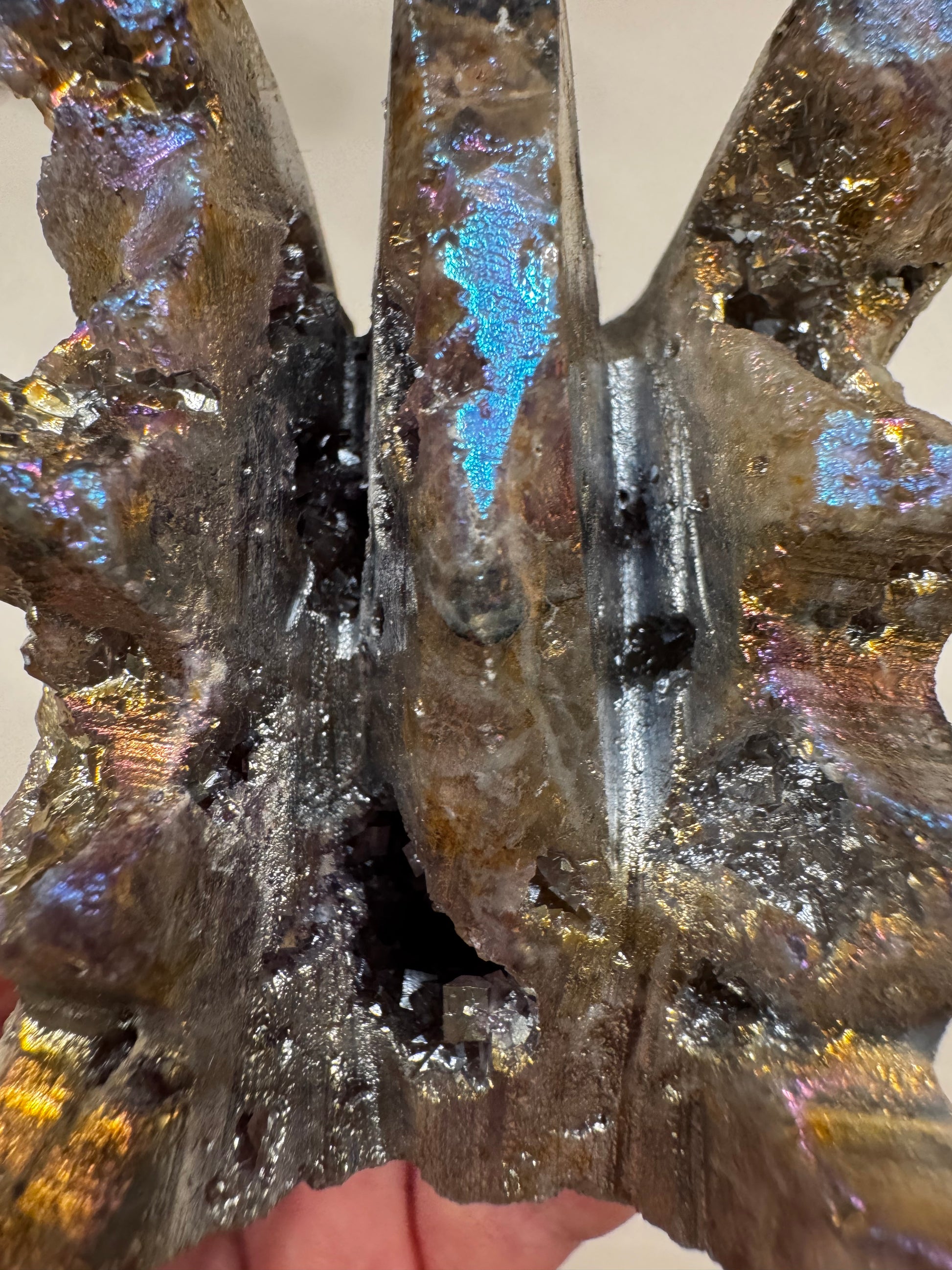 Iridescent pyrite crystal formation.