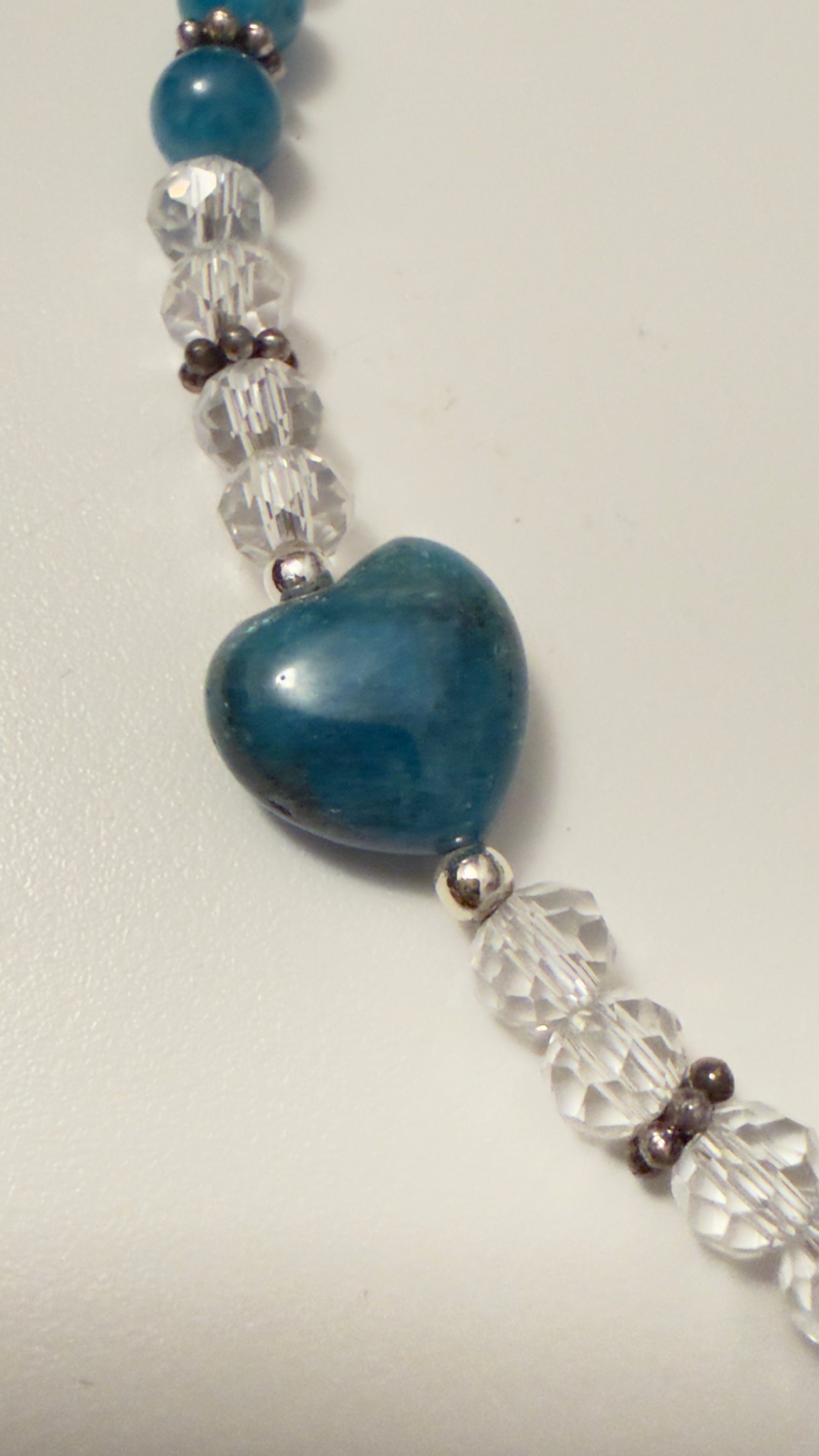Close Up of Blue Apatite Heart Charm