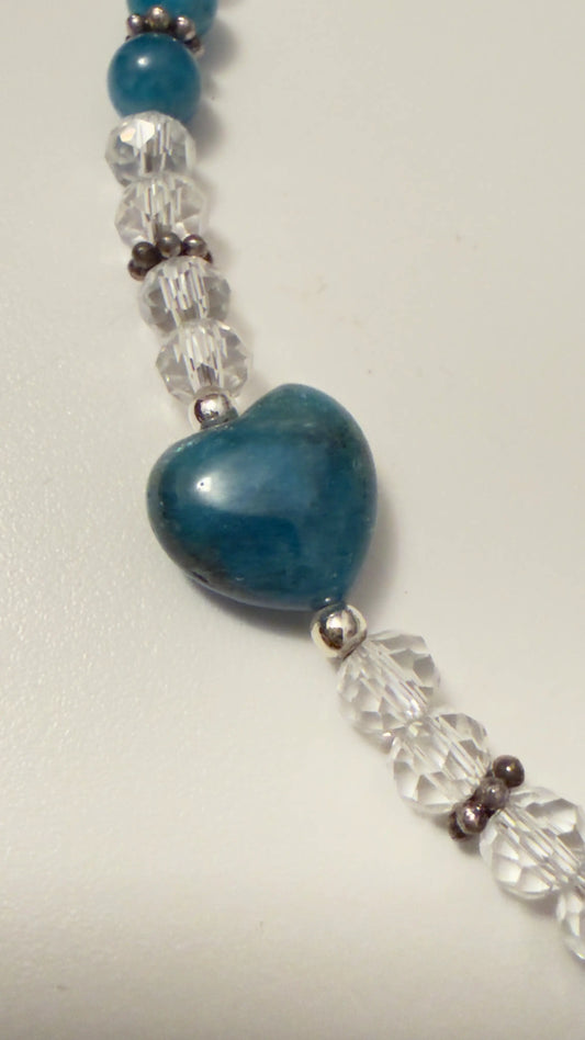 Close Up of Blue Apatite Heart Charm