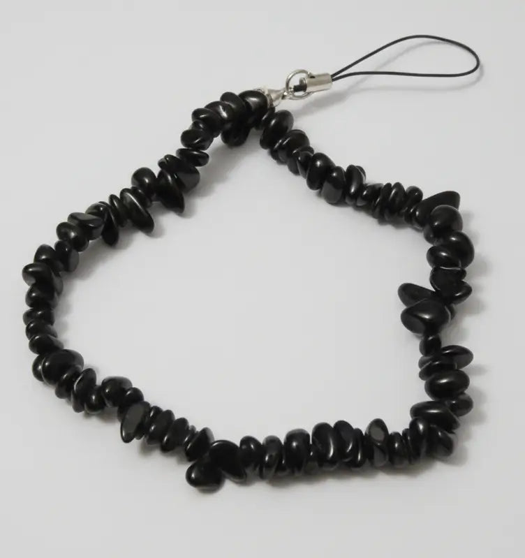 Genuine Black Obsidian Crystal Chip Phone Wristlet