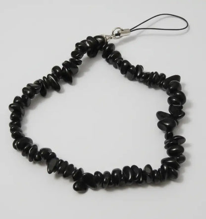 Genuine Black Obsidian Crystal Chip Phone Wristlet