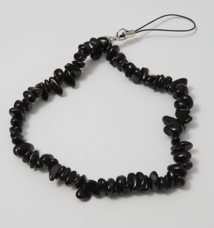 Genuine Black Obsidian Crystal Chip Phone Wristlet