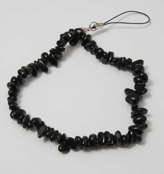 Genuine Black Obsidian Crystal Chip Phone Wristlet