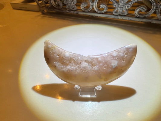 Druzy Pink Sakura Agate Crescent Moon Carving - Main Street Crystals & Minerals