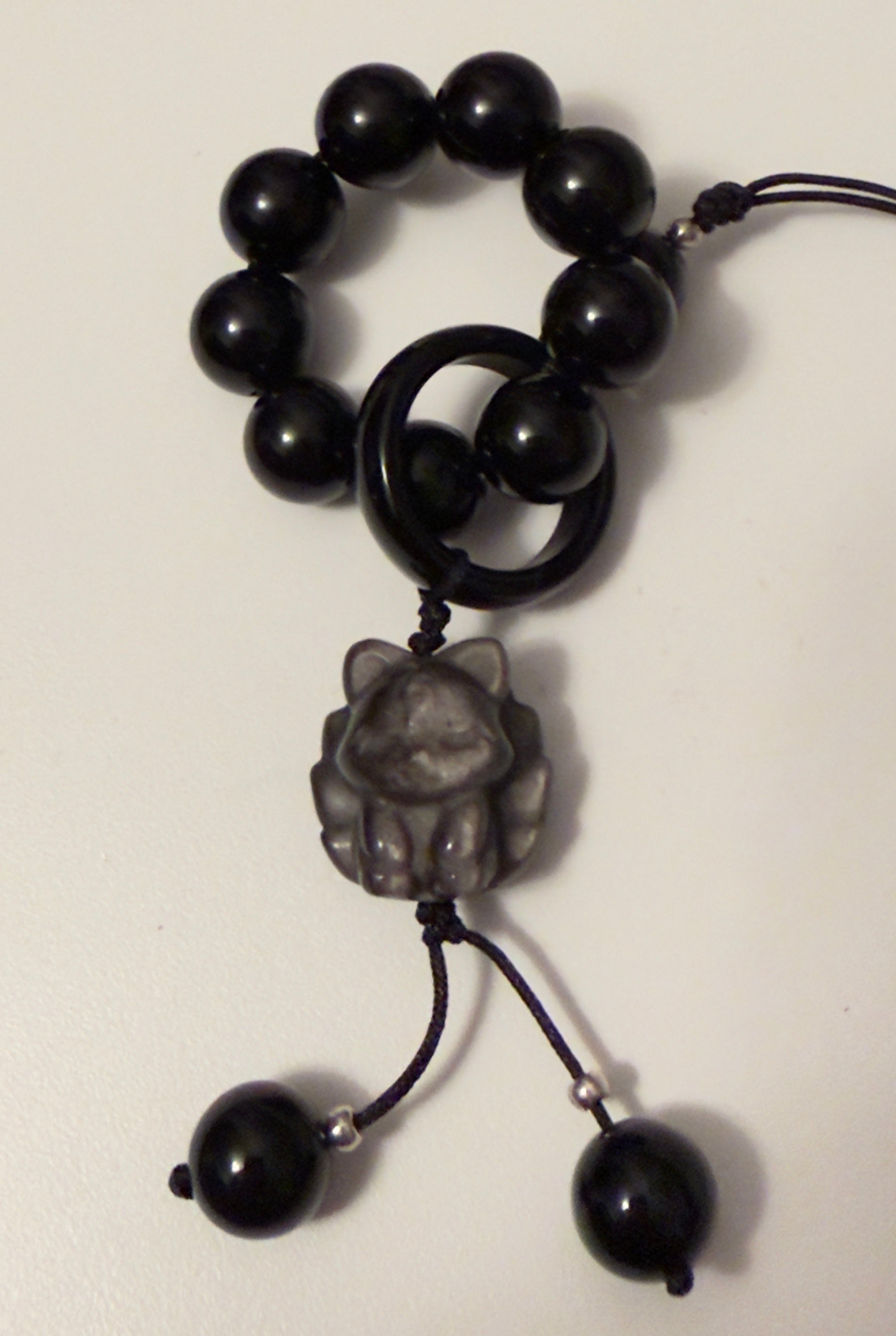Nine Tail Fox Black and Silver Obsidian Cell Phone Fidget