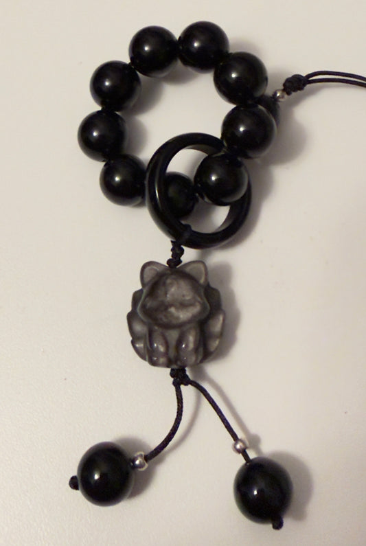 Nine Tail Fox Black and Silver Obsidian Cell Phone Fidget