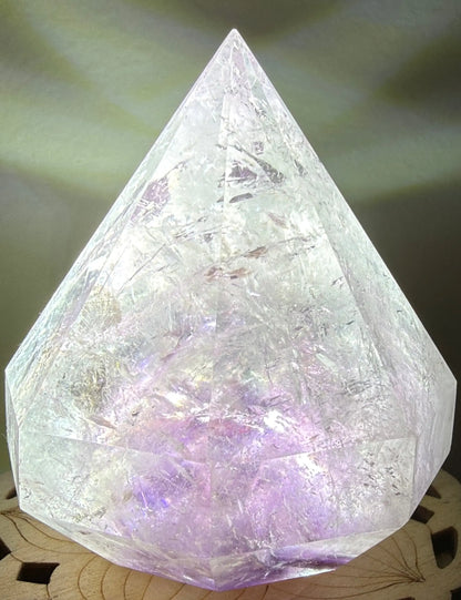 Faceted Amethyst Quartz Generator Point with inner peace theme, 8.96 oz
