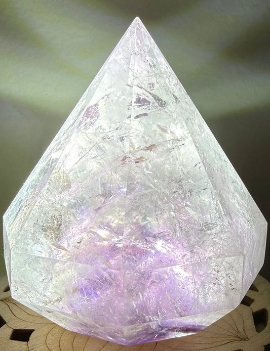 Faceted Amethyst Quartz Generator Point with inner peace theme, 8.96 oz