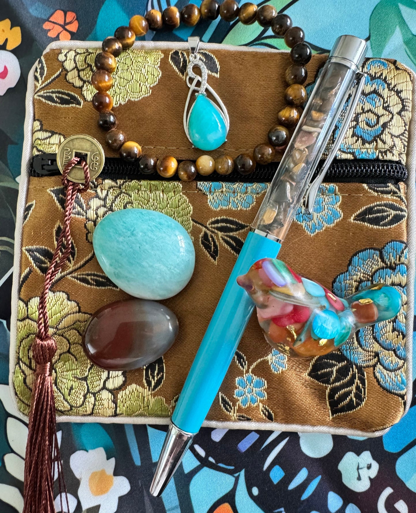 Aventurine & Earth Kissed Brown Silk Zipper Pouch Set - Main Street Crystals & Minerals