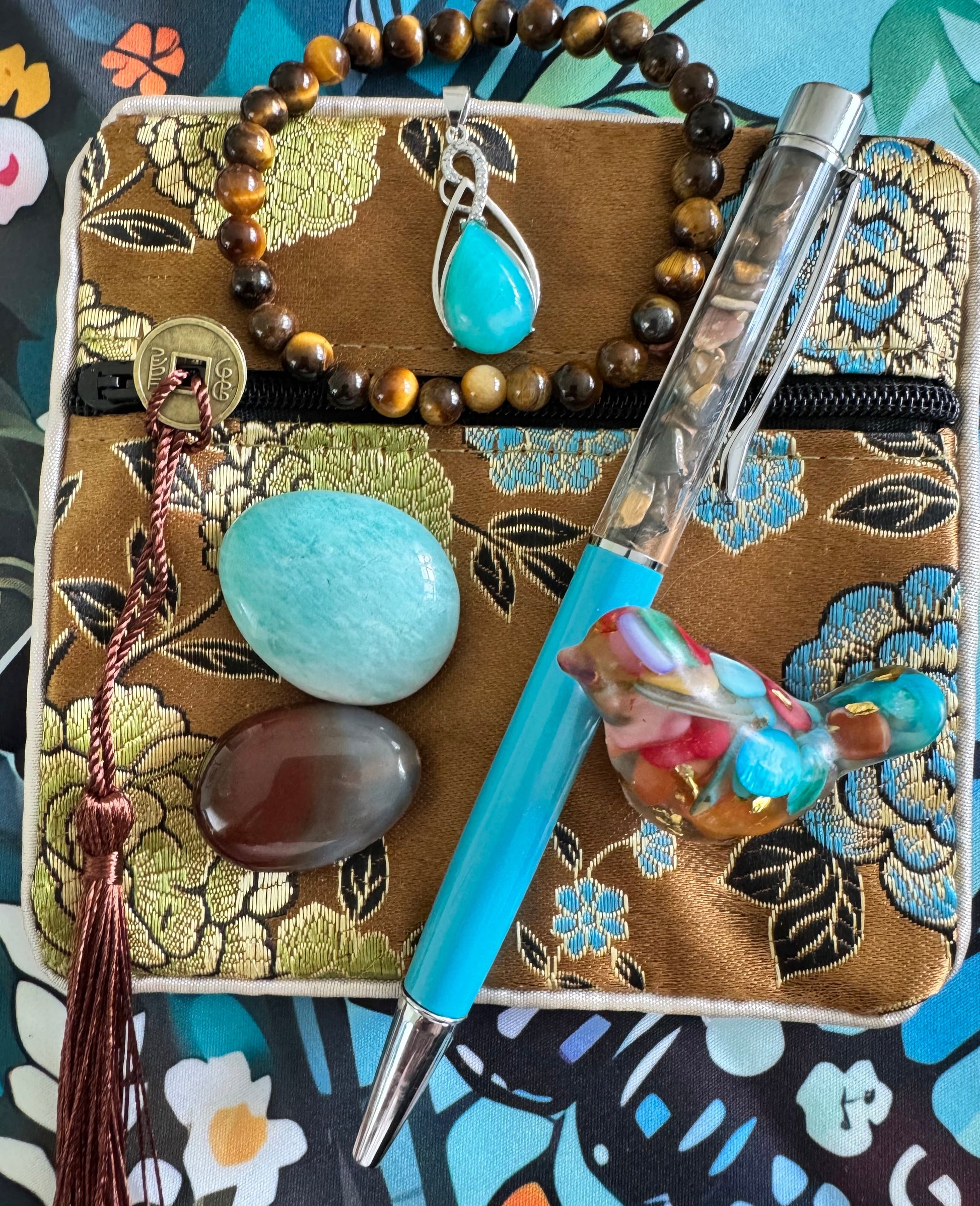 Aventurine & Earth Kissed Brown Silk Zipper Pouch Set - Main Street Crystals & Minerals