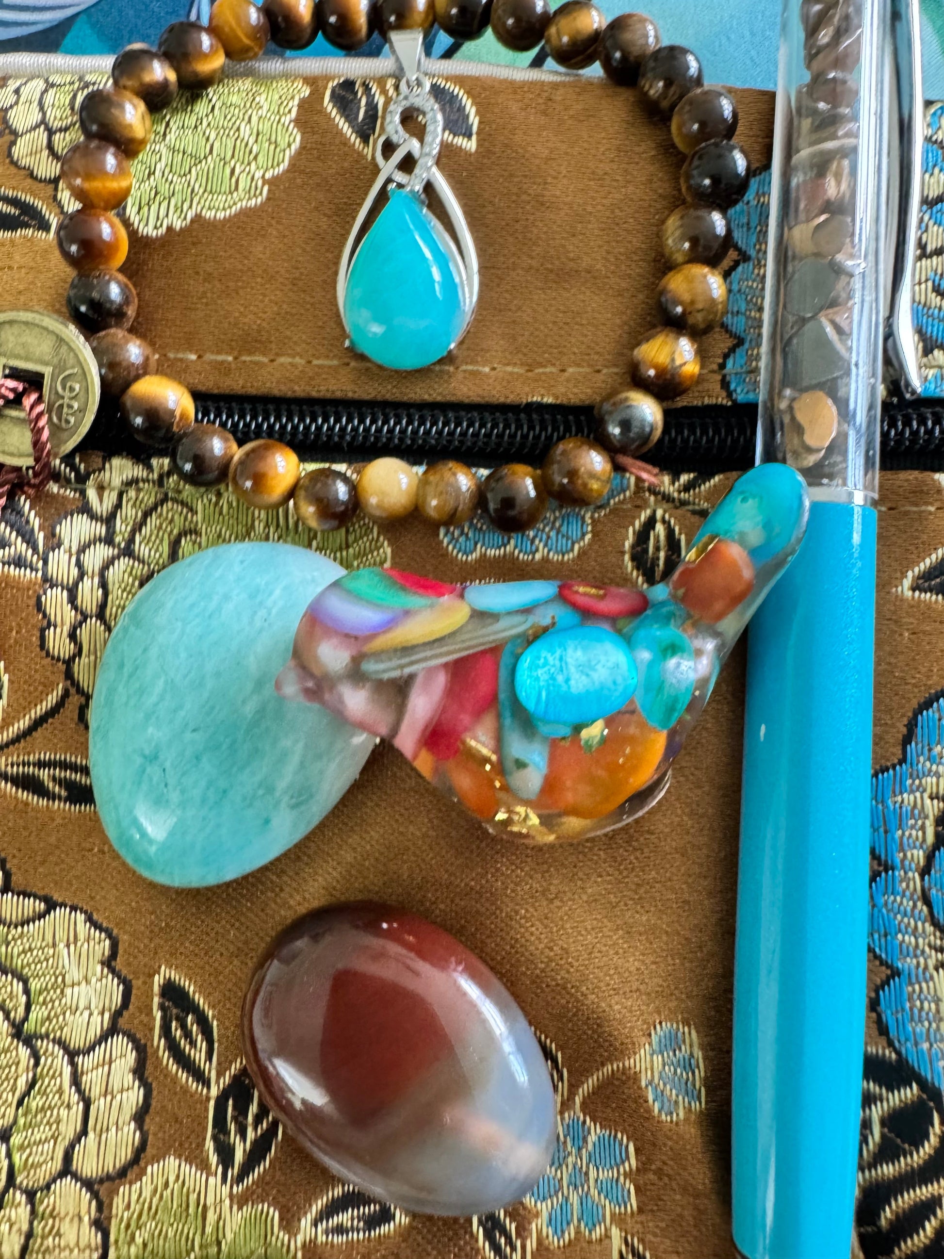 Aventurine & Earth Kissed Brown Silk Zipper Pouch Set - Main Street Crystals & Minerals