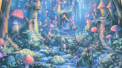 Faerie Glen Mushroom Village | Altar Cloth Velvet Feel | 29 x 37 in