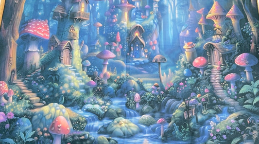 Faerie Glen Mushroom Village | Altar Cloth Velvet Feel | 29 x 37 in