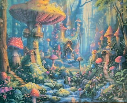 Faerie Glen Mushroom Village | Altar Cloth Velvet Feel | 29 x 37 in