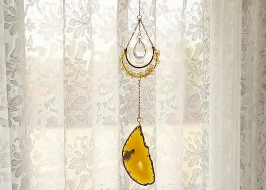 Citrine and Banded Agate Suncatcher with Window prism