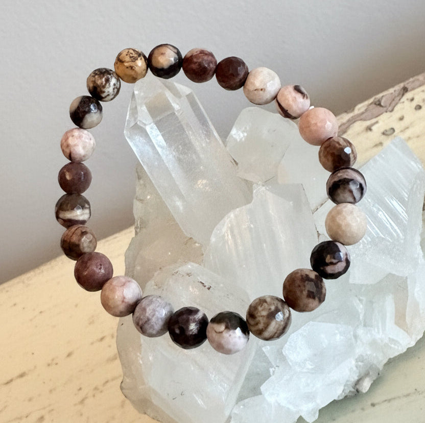 Picture Jasper Bead Bracelet 8mm Round Stones on a large crystal