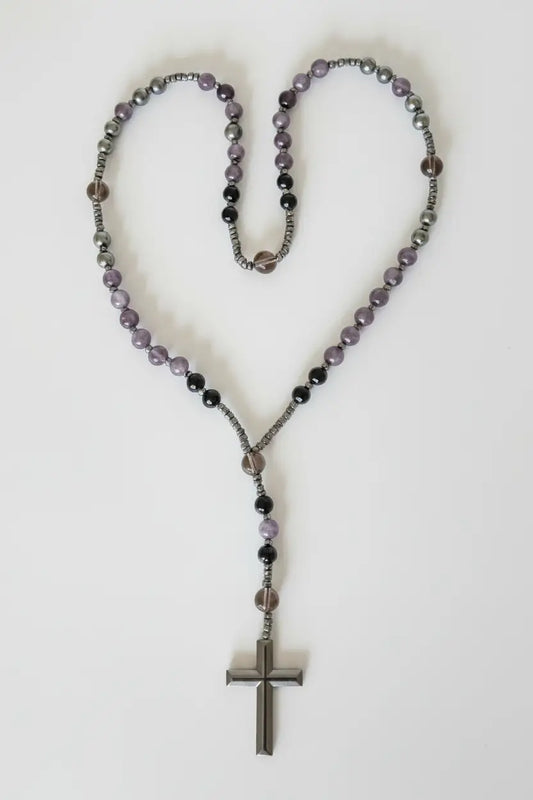 Amethyst, Hematite and Black Obsidian Rosary 