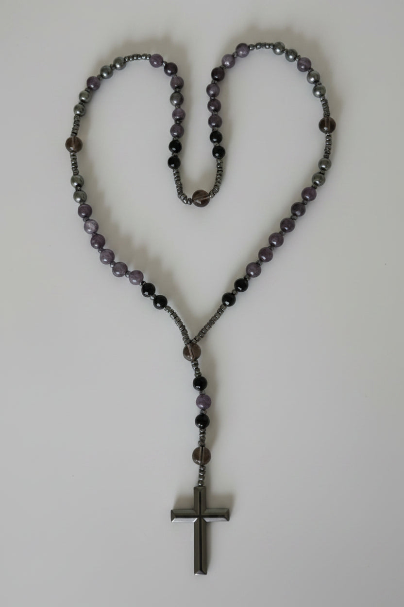 Amethyst, Hematite and Black Obsidian Rosary 