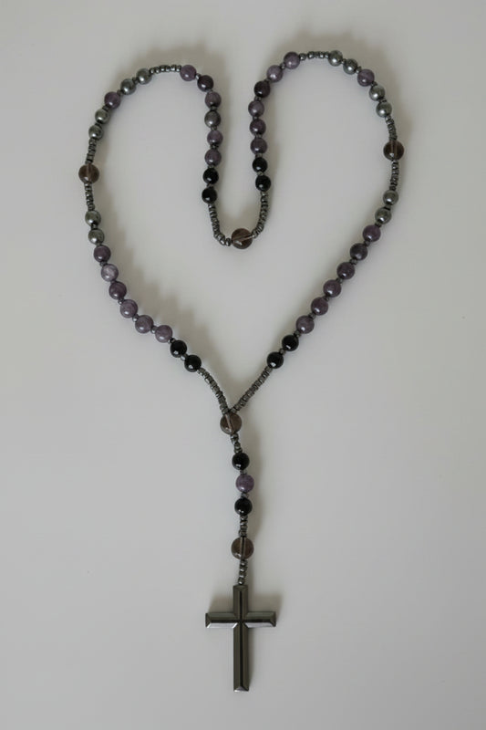 Amethyst, Hematite and Black Obsidian Rosary 