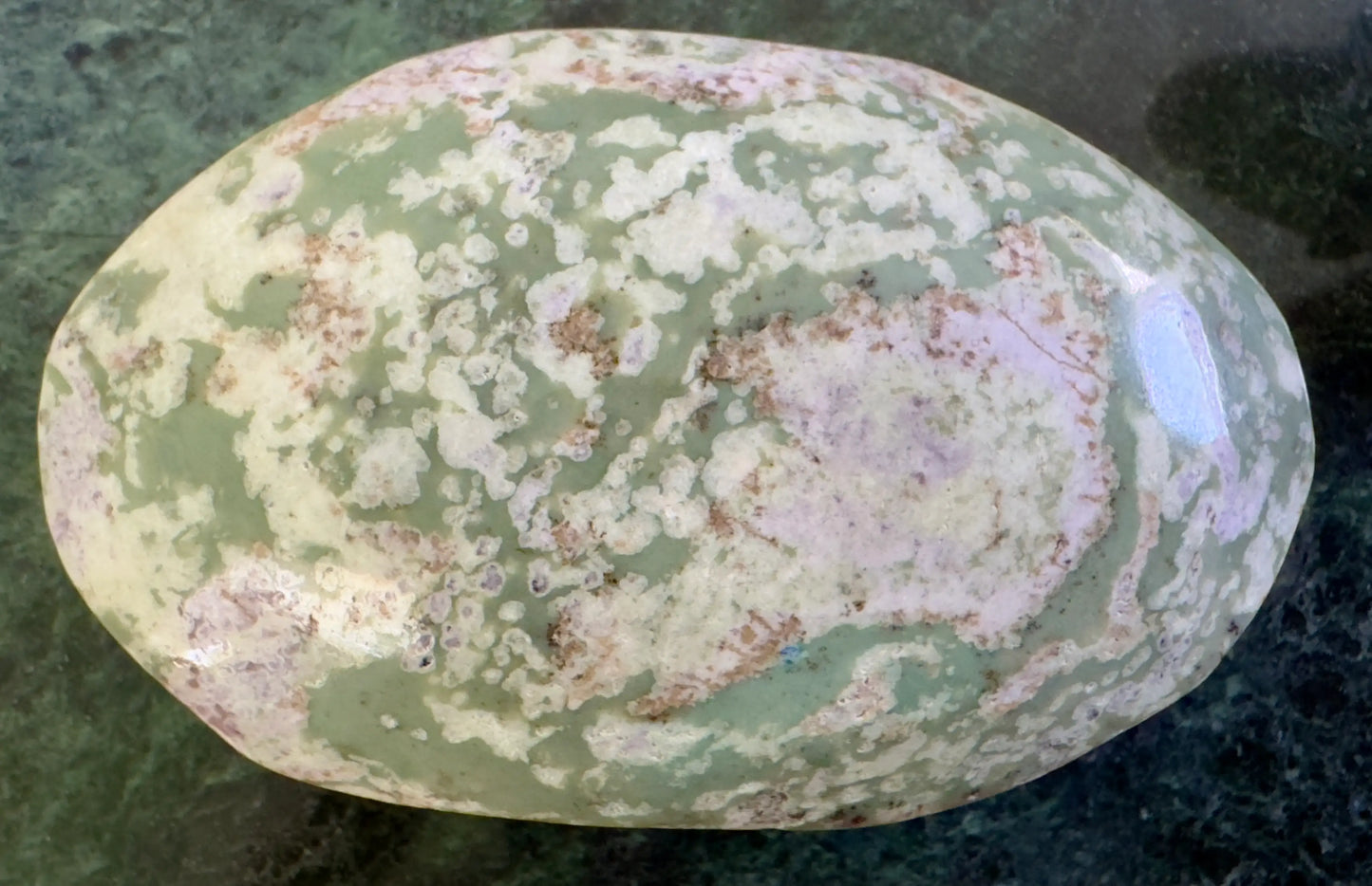 Natural Green Ocean Jasper palm stone polished display