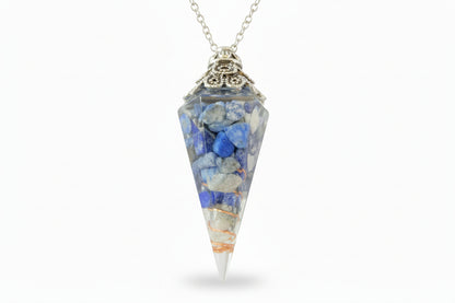 Sodalite crystals assorted blues and ivory colors encased in clear resin and internal copper wire to enhance the vibrations