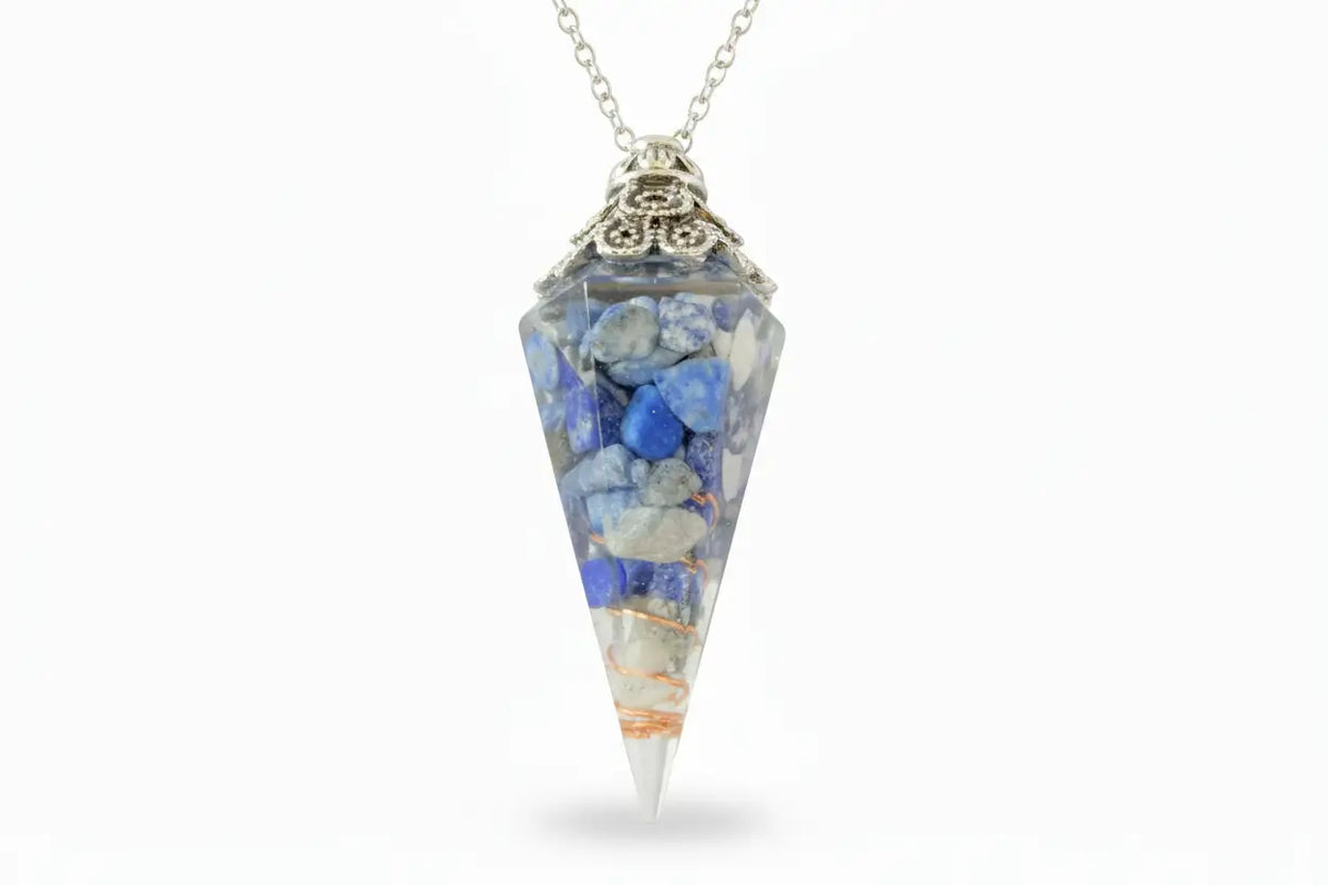 Sodalite orgonite stone pendulum with copper wire