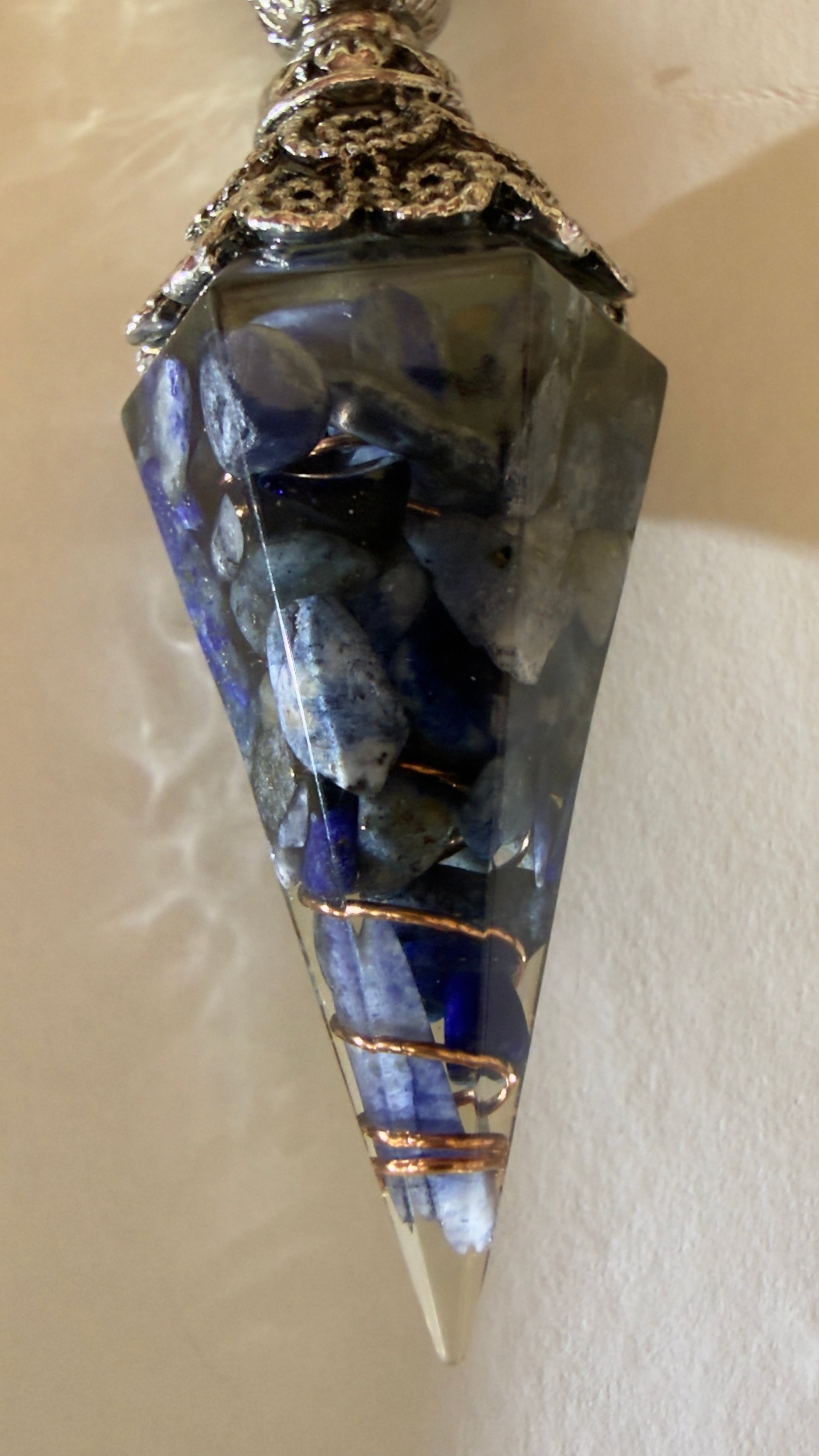 Sodalite orgone stone pendulum