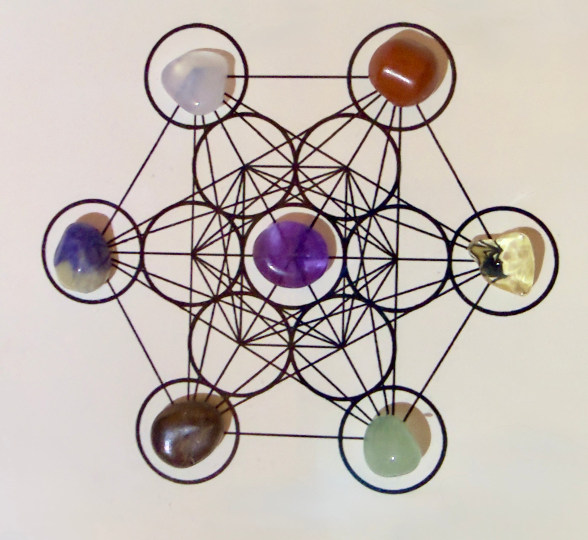 Zen Lotus Prayer Chakra Shadow Box Set with multicolored crystals for meditation