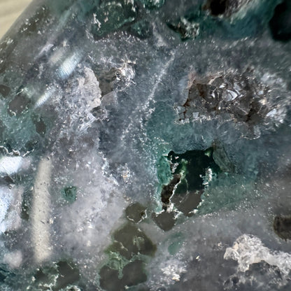 Ocean Jasper freeform crystal close-up with green and gray inclusions