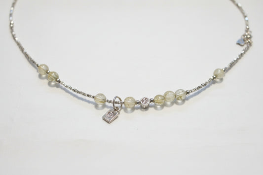 Petite size bracelet six inch rutilated quartz and 925 silver luck and prosperity charms beads are 3.98 mm
