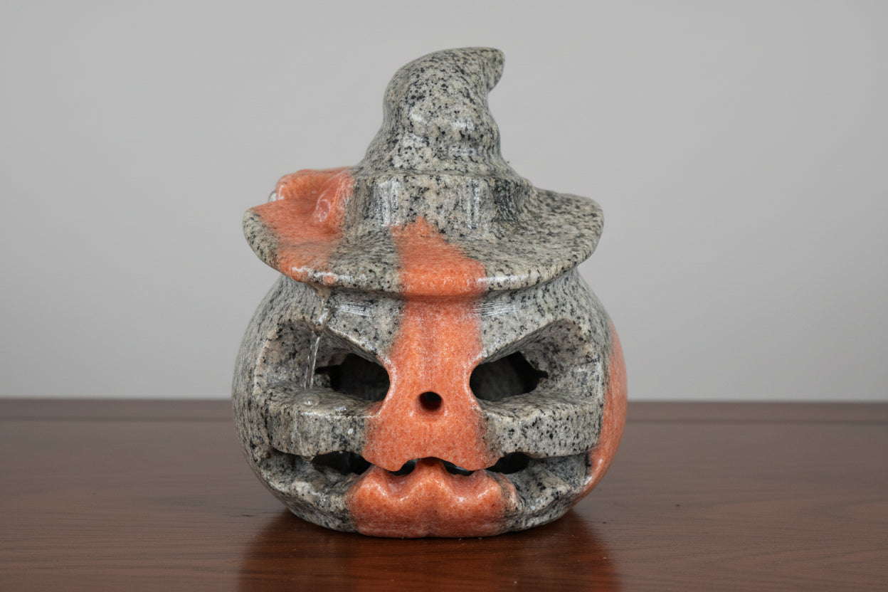 hand carved serpentine crystal jack o lantern